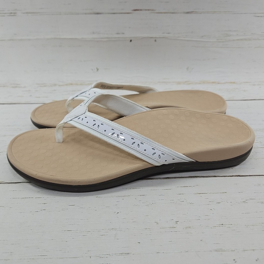 Vionic Casandra Womens 11‎ White Leather Flip Flop Thong Toe Post Casual Sandals - Picture 4 of 10